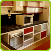 cuisine rnove, faades tiroirs stratifies aluminium bross et rouge, mobilier sur mesure
